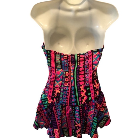 VTG 80’s Hobie One Piece Colorful Swimsuit Ruffle Peplum Bodice 18 Runs Small - Picture 4 of 6